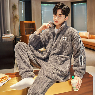 Coral velvet keep warm flannel winter pijama with zipper