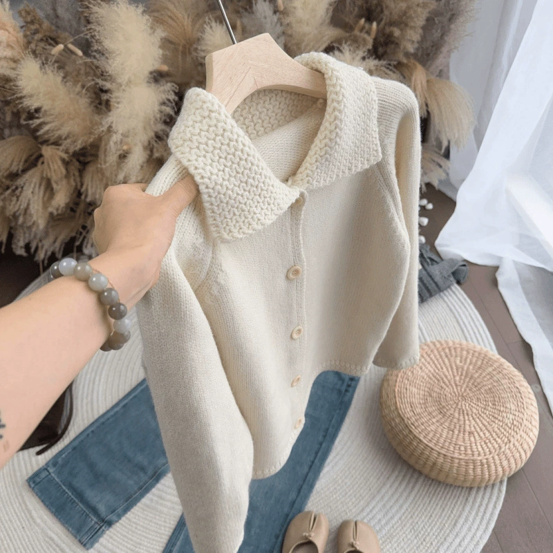 Трикотажный кардиган с отворотом свитер женский ранней весной новый корейский темперамент