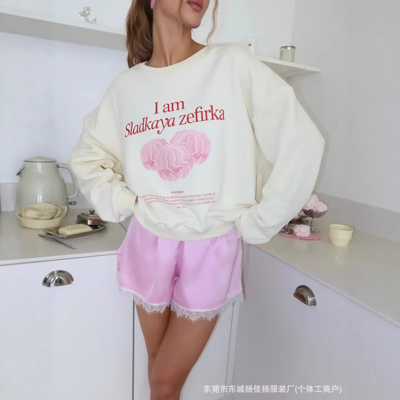 Autumn and Winter American-Style Versatile Fashion Casual Cartoon Cute Fun Age-Reducing Printed Thickened Crew Neck Pullover Sweatshirt