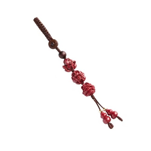 Natural cinnabar pendant decorated with purple gold sand twelve zodiac keychain men's three-in-one six-in-one pendant mobile phone chain for women