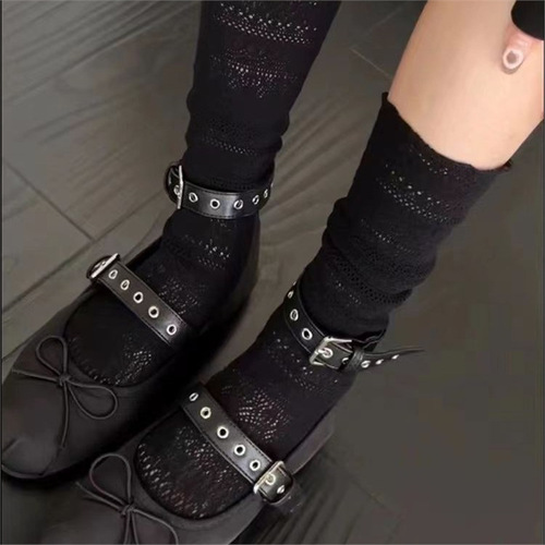 Stylish leg-slimming spring/summer thin crew socks, JK mesh calf socks, mid-calf vintage hollow-out breathable socks for women