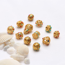 尼泊尔工艺老金沙金款14k包金配珠配件diy镂空三通佛头铜镀金配饰