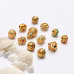 尼泊尔工艺老金沙金款14k包金配珠配件diy镂空三通佛头铜镀金配饰