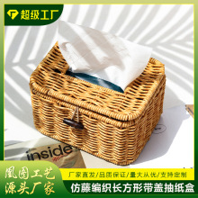 新款热销纸巾盒PP仿藤手工编织抽纸盒时尚百搭家居常用收纳藤编盒
