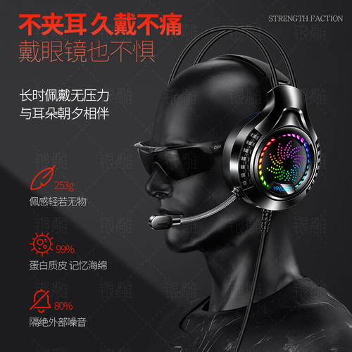 Silver Eagle Q7 head-mounted computer headset wired luminous 7.1 audio-visual USB gaming headset cross-border private model Amazon