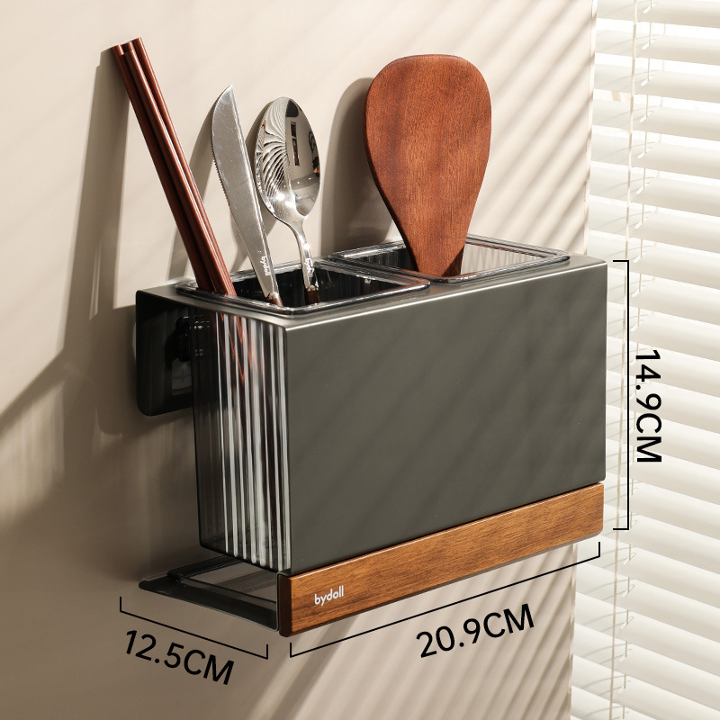 Bydoll ventosa tubo de palillos caja de almacenamiento de jaula de palillos de cocina montada en la pared canasta de palillos de alta gama para el hogar estante de barril