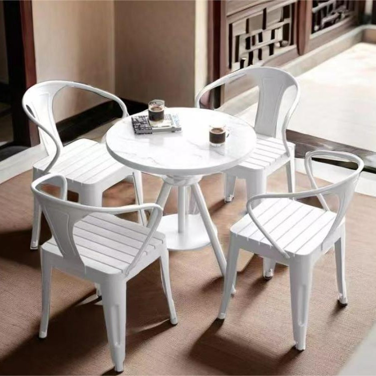 Mesas y sillas de madera plástica al aire libre patio Mesa de ocio al aire libre jardín tienda de té con leche balcón al aire libre cafetería combinación de mesas y sillas image 23