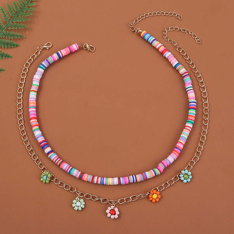 Personality Polymer Clay Bead Flower Multi-layer  Handmade Necklace display picture 3