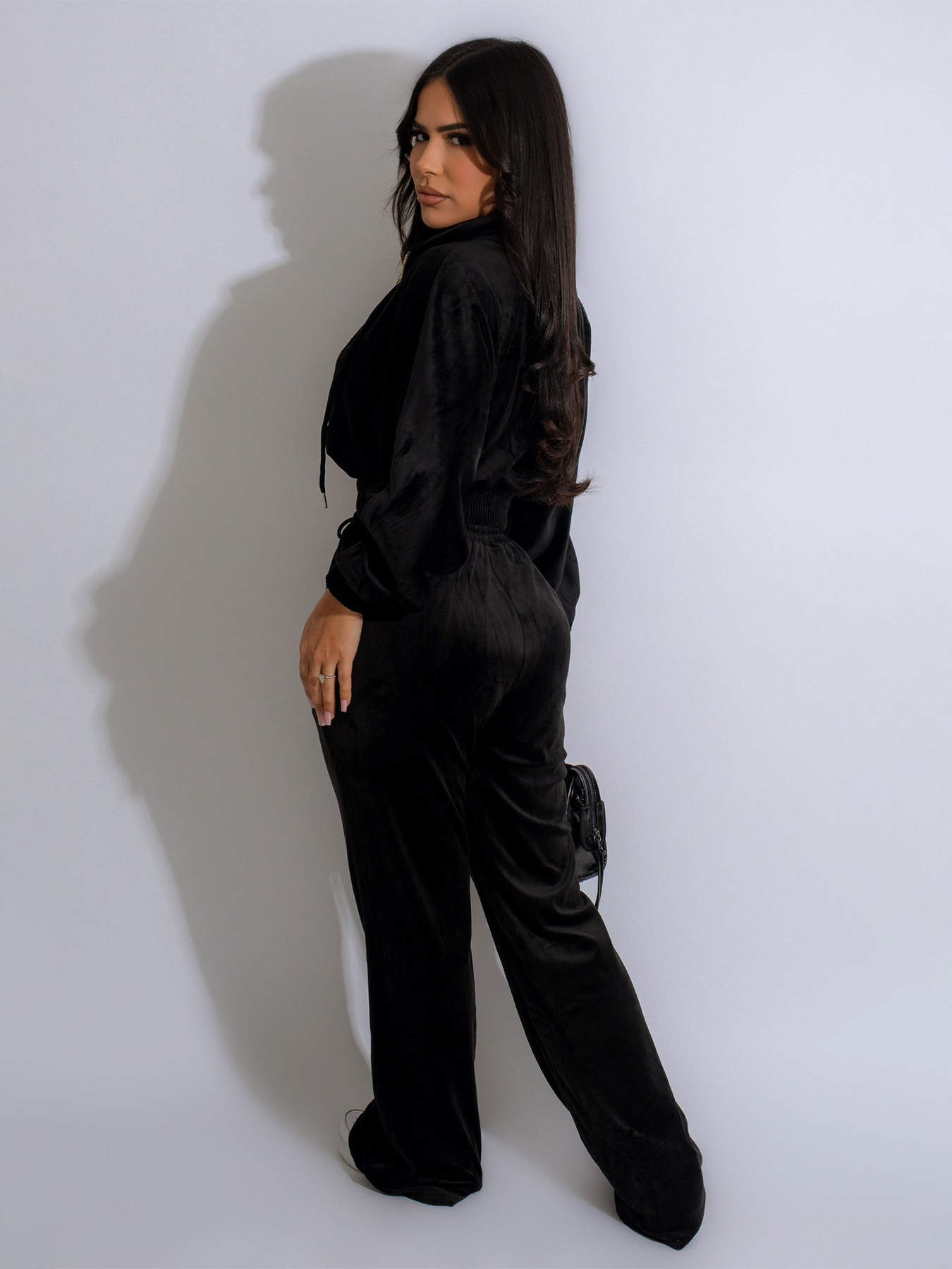 Women's Lapel Zip-up Cardigan And Trousers Two-piece Set_voghion.com