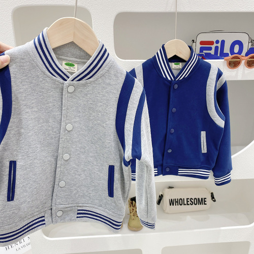 Boys Baseball Uniforms Spring and Autumn Jackets 2024 Spring Clothing Children's Stand Collar Jackets Medium and Big Children's Sports Tops Trendy