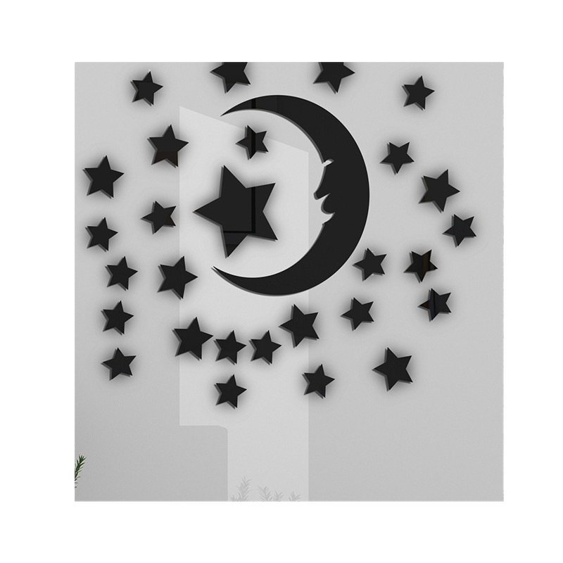 3d Mirror Wall Stickers Star And Moon Acrylic Background Decor_voghion.com