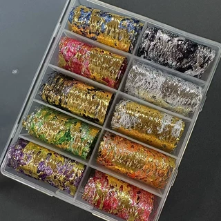 日系美甲复古金银箔莎莉网丝金银箔碎片网纱DIY指甲装饰品10格装