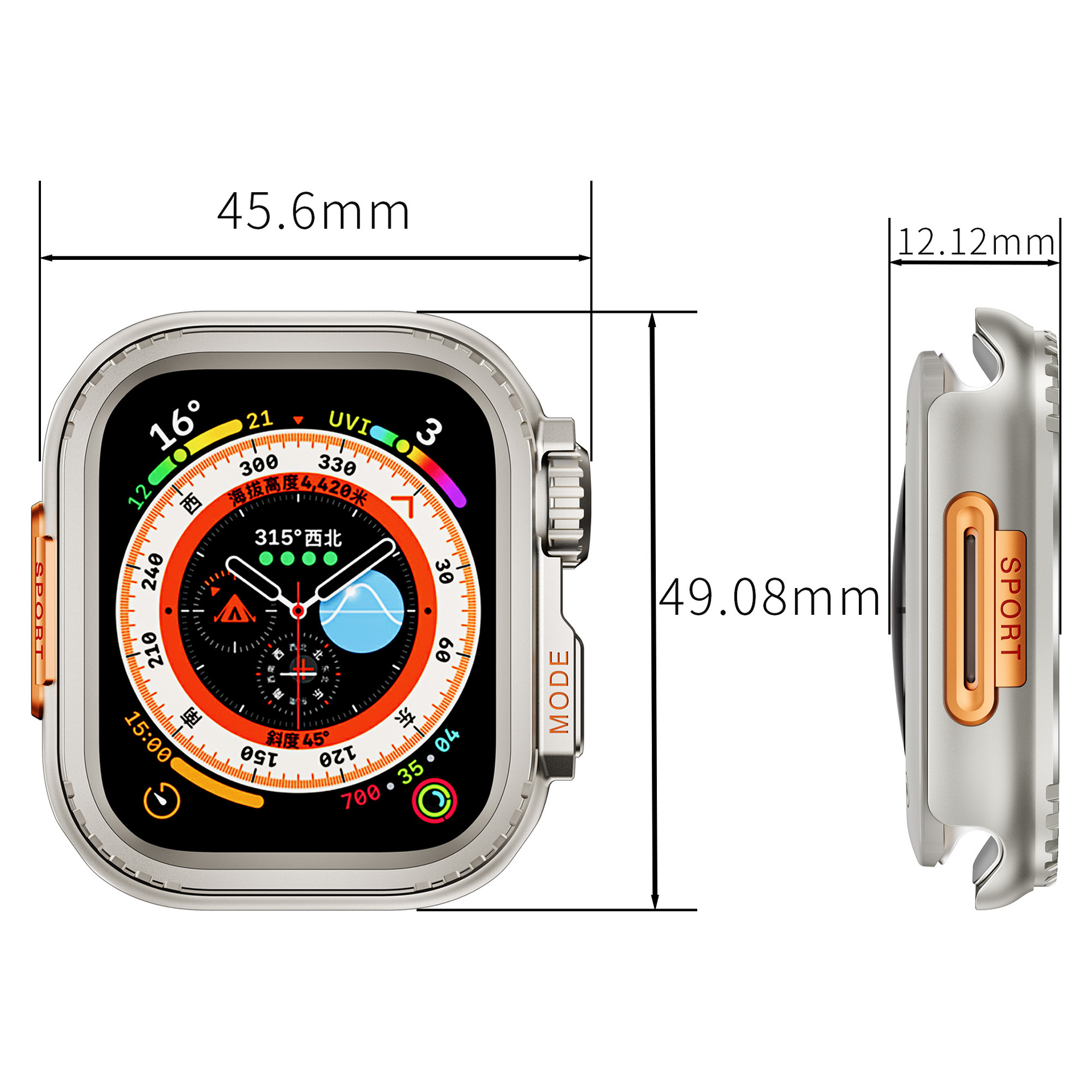 Suitable for Apple Watch case, Apple Watch4-9 generation electroplated multi-color instant transformation SPORT metal case Specification drawing