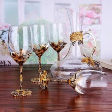 高档欧式珐琅彩红酒杯醒酒器家用结婚礼品套装水晶杯高脚杯葡萄酒