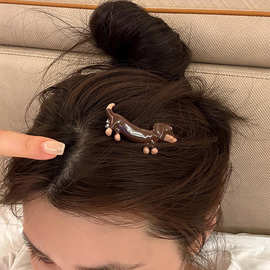 腊肠狗趣味动物发夹小众设计感可爱复古百搭侧边鸭嘴夹碎发刘海夹