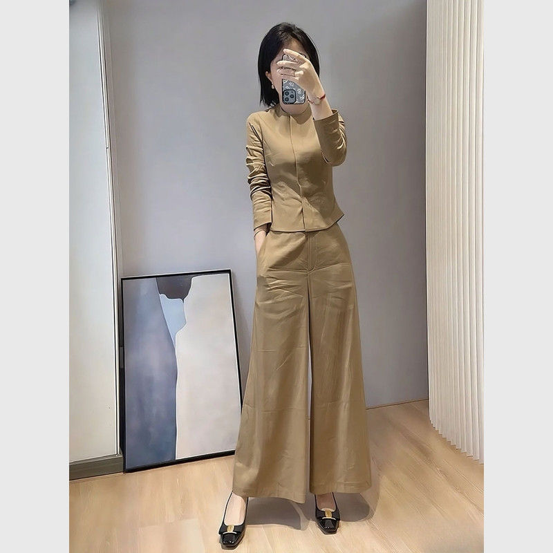 巨好看的套装早秋大方得体气质小香风掐腰衬衫阔腿裤套装|undefined