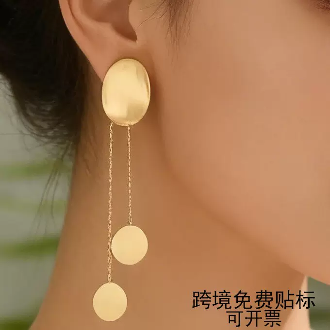 欧美跨境新款金色圆片耳坠简约优雅大气