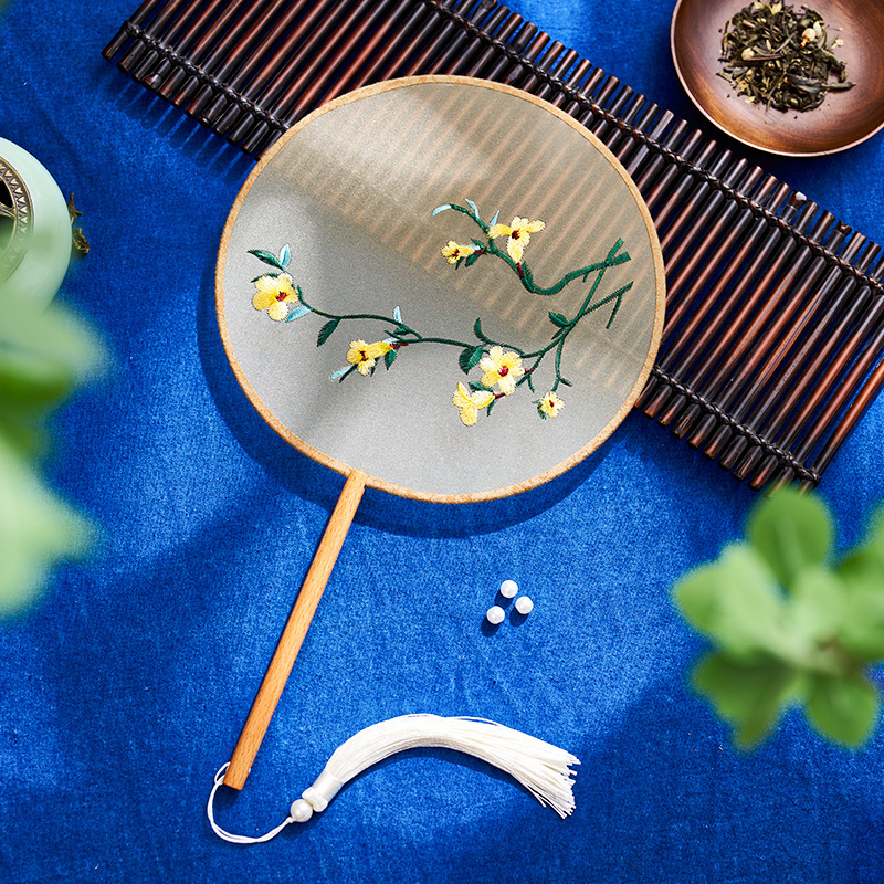 両面刺繍古風円扇刺繍団扇中国風刺繍ハスの花漢服専用蘇刺繍ダンス扇|undefined