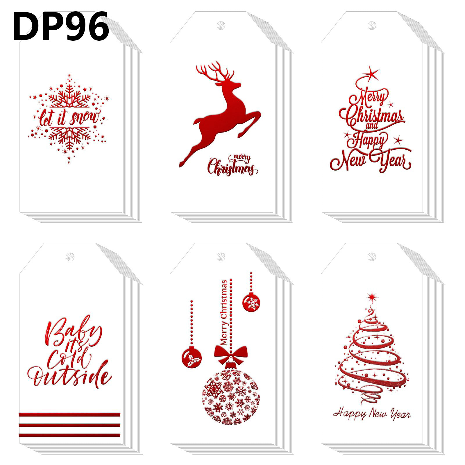 60个/包 圣诞红箔纸礼品标签假日挂名字标签带绳适用于 DIY 圣诞