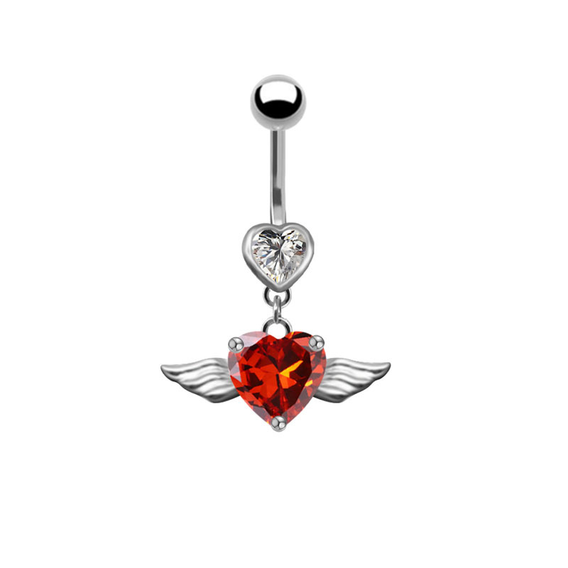 Heart Shape Pattern Unisex Gender Fashion Heart Shape Stainless Steel Plating Zircon Belly Ring