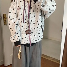 美式复古星星满印开衫连帽卫衣女2025新款韩版拉链外套