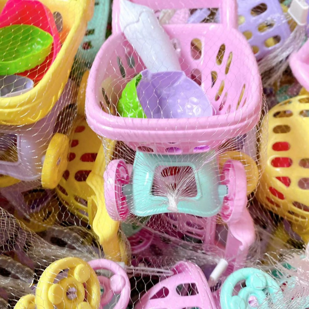 Casa de juegos juguetes carrito de compras para niños mini bolsa de malla carro de arena coche de playa dos yuanes grandes almacenes 2 yuanes super
