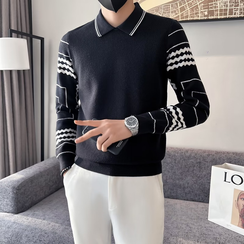 2023 autumn and winter men's lead sweater Korean-style slim-fit shirt collar sweater versatile sweater men's sweater top