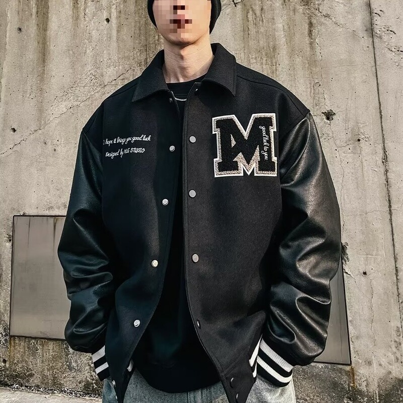 Cross-Border Plus-Size Jacket Trendy Brand Loose Jacket College Letterman Varsity Jacket Breathable Baseball Collar Cross-Border Plus-Size Jacket Trendy Brand Loose Jacket College Letterman Varsity Jacket Breathable Baseball Collar