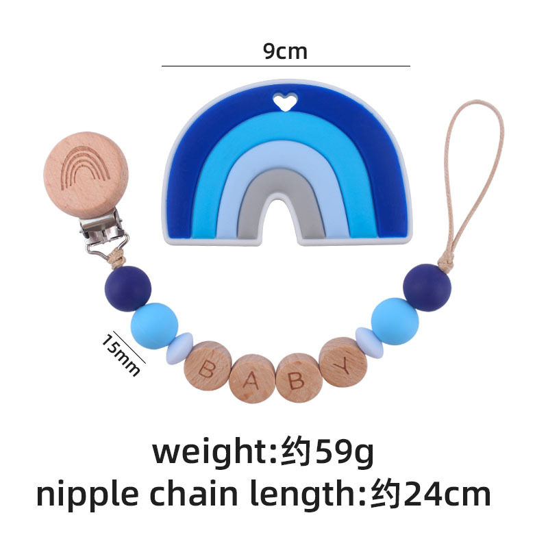 Nuevo bebé Arco Iris haya clip chupete Cadena de dibujos animados Arco Iris silicona mordedor molar juguete