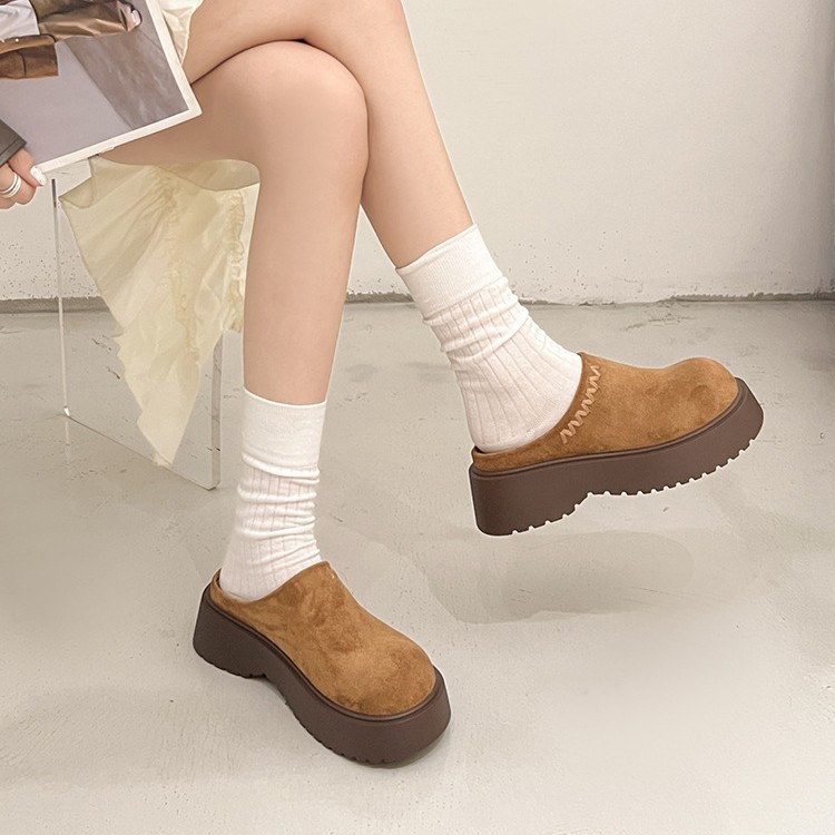 厚底勃肯鞋半拖鞋女外穿2025新款秋季一脚蹬包头半拖单鞋博肯凉拖|undefined