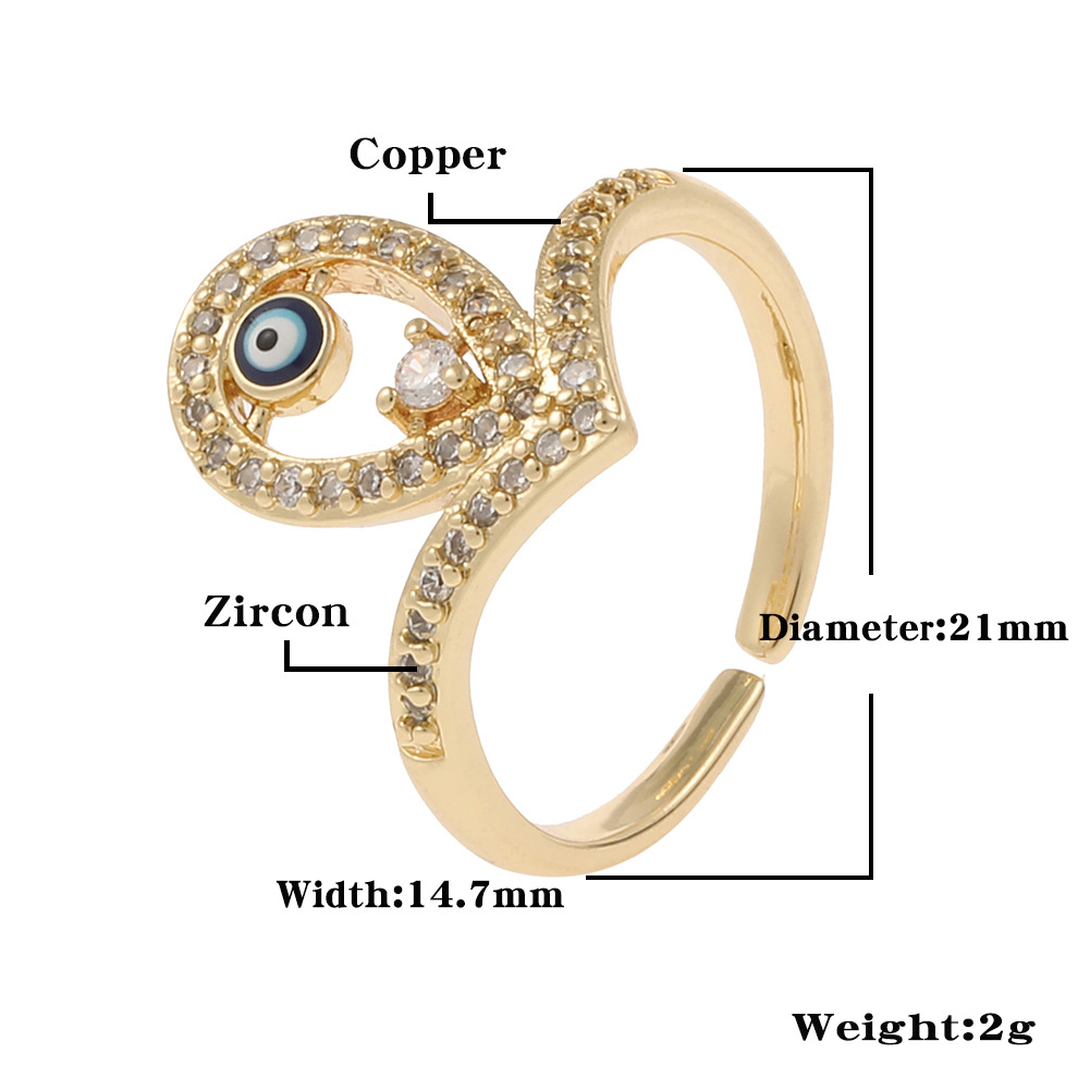 Fashion Geometric Devilu0027S Eye Star Copper Open Ring Rhinestone Plating Zircon Copper Rings