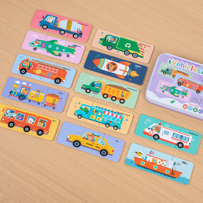 Caja de hierro 3 - en - 1 puzzle de tráfico de animales gran pieza cognitiva educación temprana pensamiento acertivo iluminación juguetes para niños