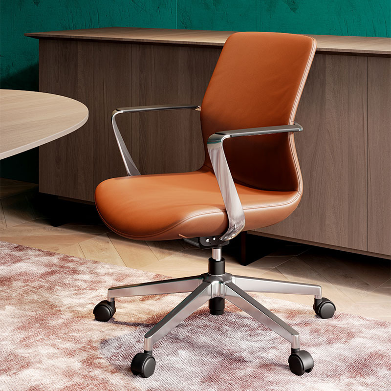 Fashionable Leather Mid-Back Ergonomic Office Computer Chair Modern Hotel Room Sedentary Comfortable Conference Room Chair