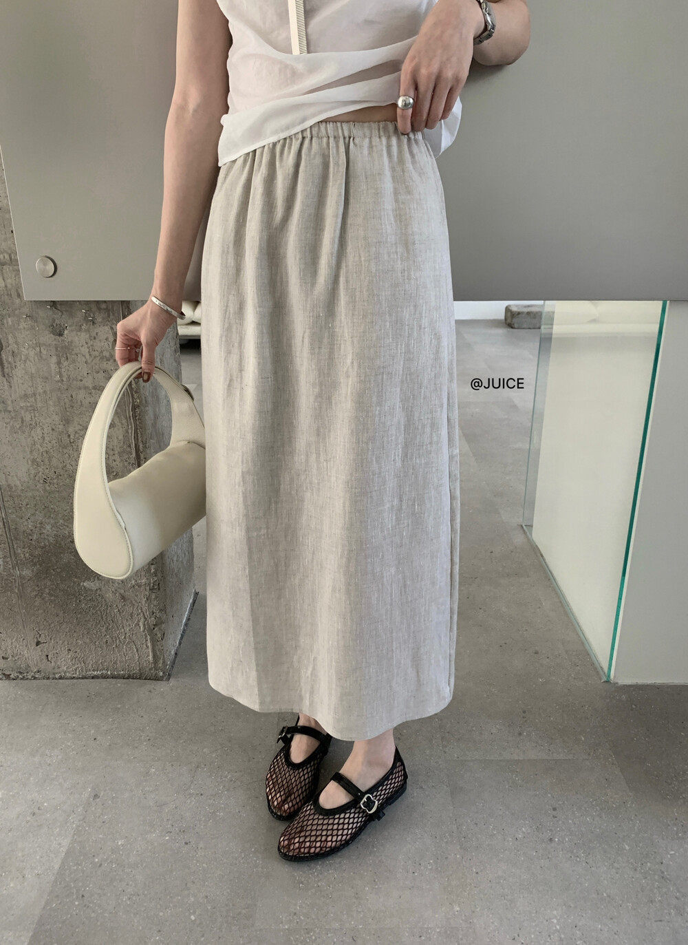 Chân váy linen cạp chun chữ A dáng dài nữ phong cách tối giản — màu đen, Xanh đen, Xanh nước biển, Màu cà phê chi tiết 17
