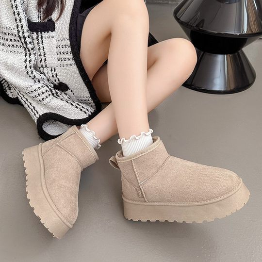 Zhou Dongyu's same thick-soled increased autumn and winter new snow boots women's fleece-lined thickened suede waterproof non-slip cotton shoes for women