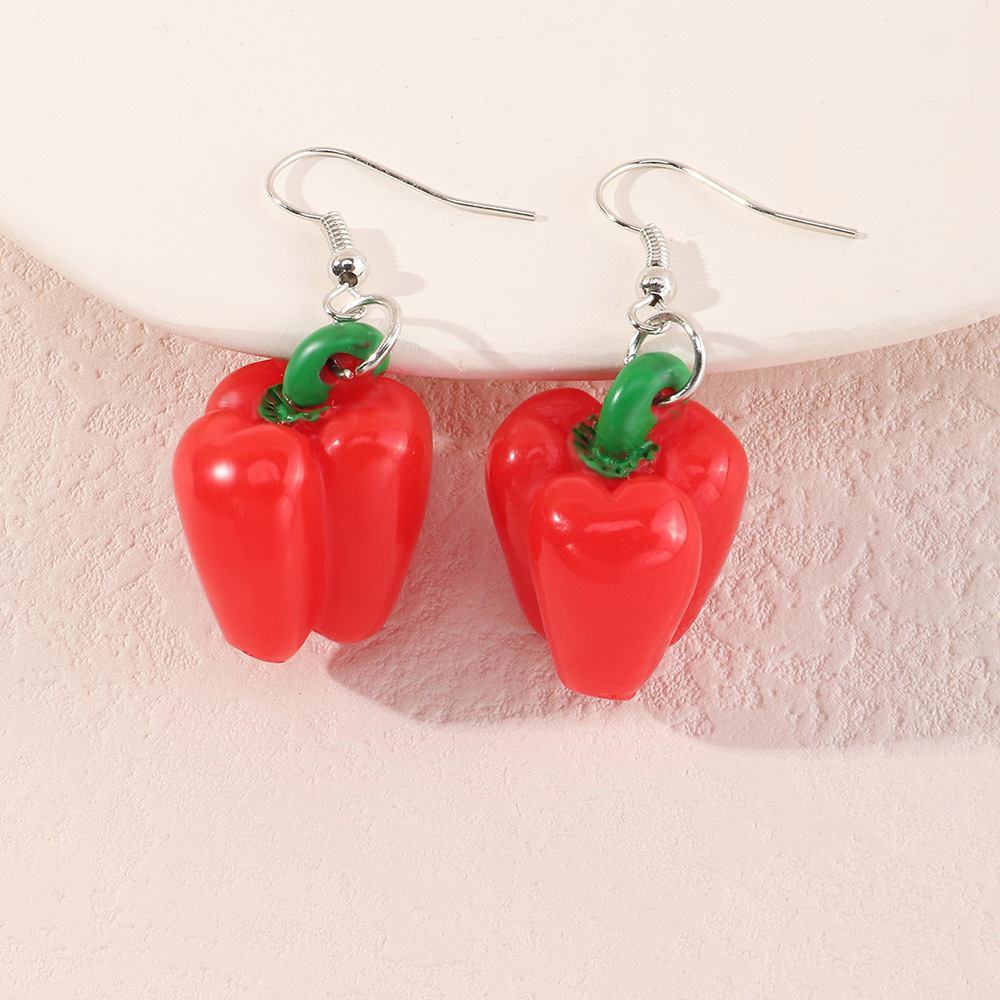 Creative Red Pepper Funny Personality Vegetable Ear Hook Earrings display picture 3