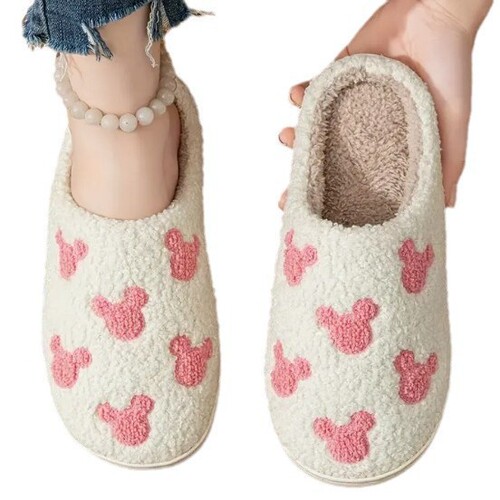 Autumn/Winter New Bear Cute Cartoon Cotton Slippers for Women, Winter Home Use Anti-Slip Couple Style Fleece Home Slippers