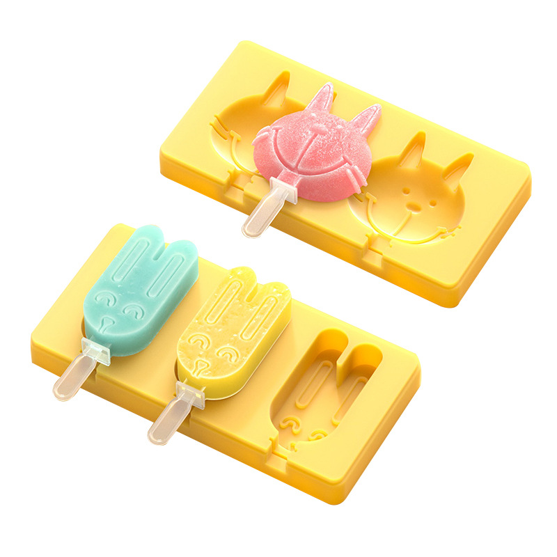 2 colores en stock helado molde de silicona con tapa conejo gato helado DIY helado molde en stock al por mayor