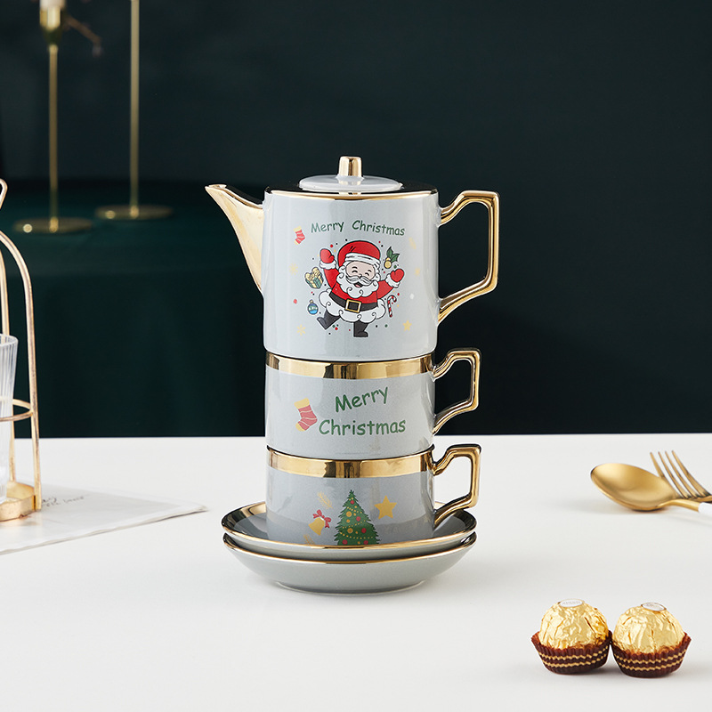 Estilo europeo del norte de cerámica tetera taza de agua conjunto Santa Claus juego de té taza de té juego de sala de estar hogar regalo