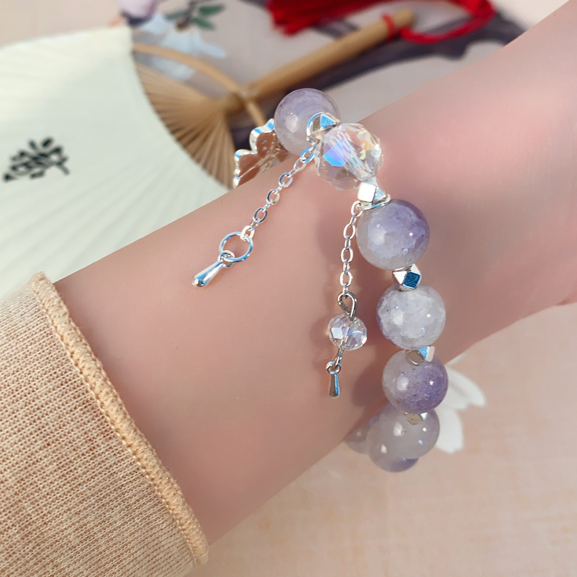 Purple fresh sophisticated beaded bracelet with bow