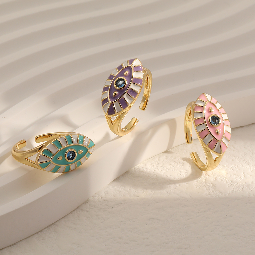 Retro Devilu0027S Eye Copper Open Ring Enamel Zircon Copper Rings
