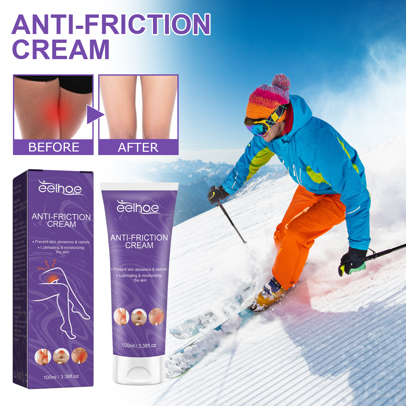 EELHOE krema proti trenju za pete, notranjo stran stegen, roke, kožo telesa, odrgnine, krema za telo proti trenju_voghion.com