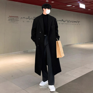 Winter New Woolen Coat Men's Mid-length Over-the-knee High-end Woolen Thickened Korean-style Loose Windbreaker Men's Coat
