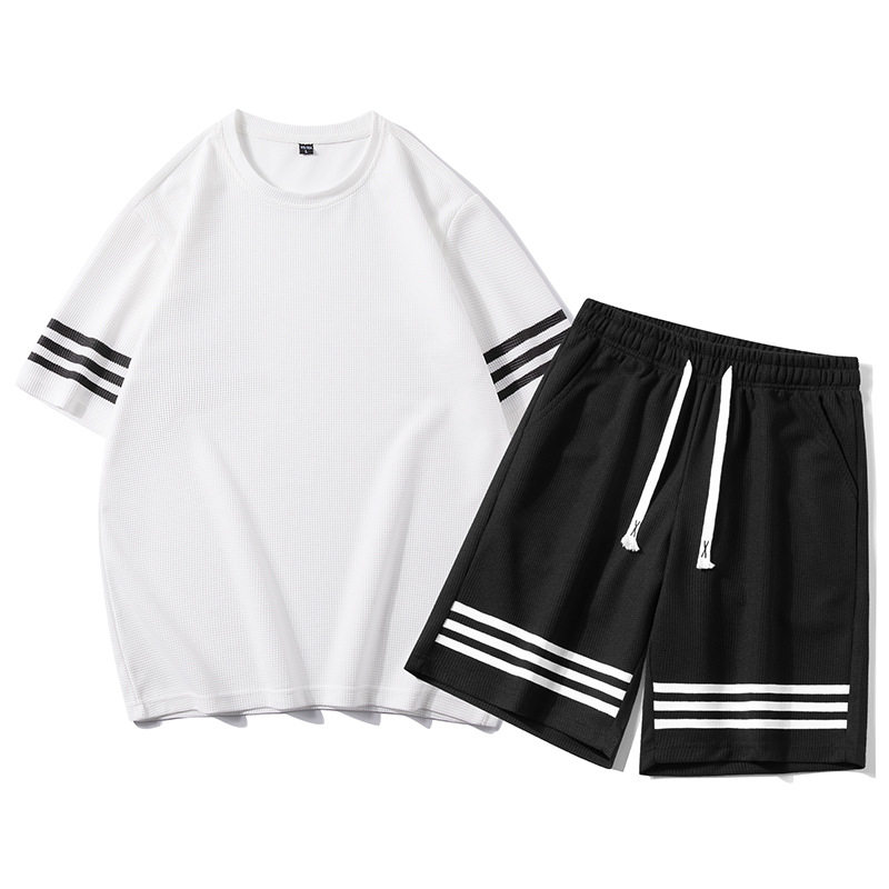 Verano 2022 traje casual de los hombres waffle live deportes casuales sueltos pantalones cortos de verano traje de entrega de una sola pieza