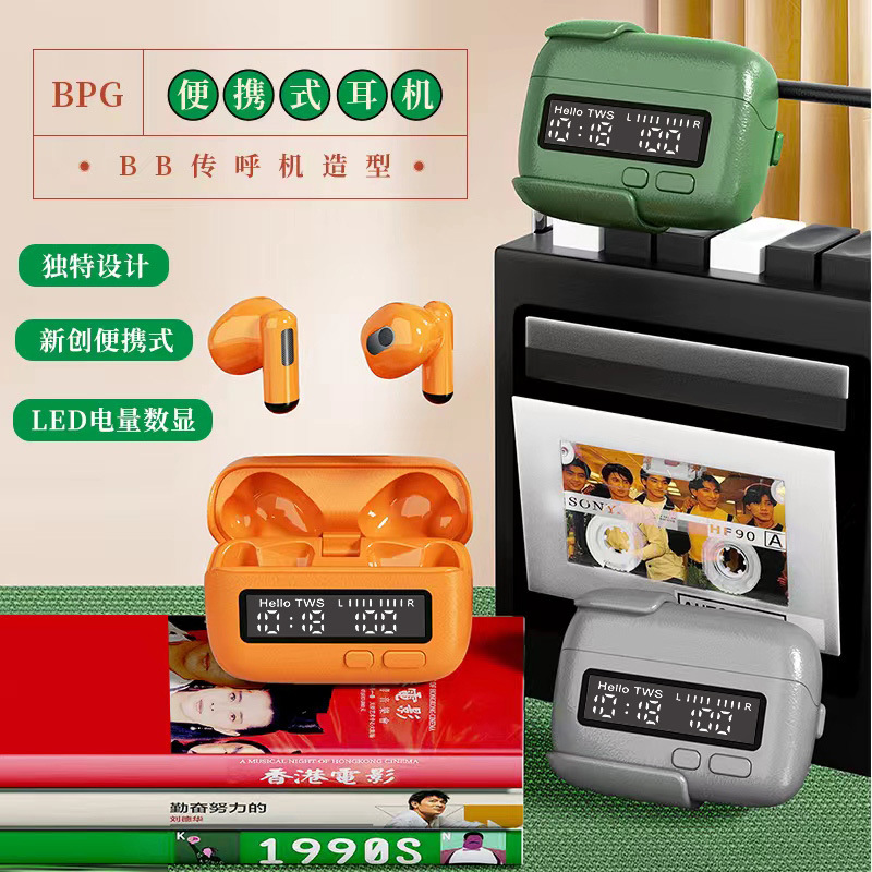 2026新款无线蓝牙耳机Temu跨境电商便携式复古个性化潮流数显时钟