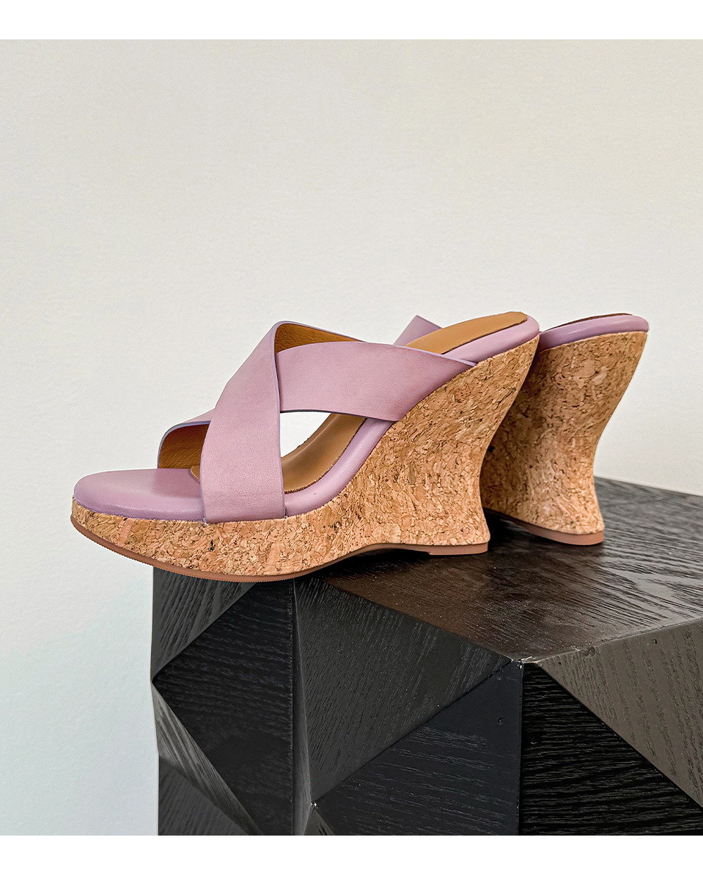 Sandal cao gót nữ quai chéo hở mũi đế xuồng tăng chiều cao — màu nâu, Hồng tím, màu trắng ngà chi tiết 16