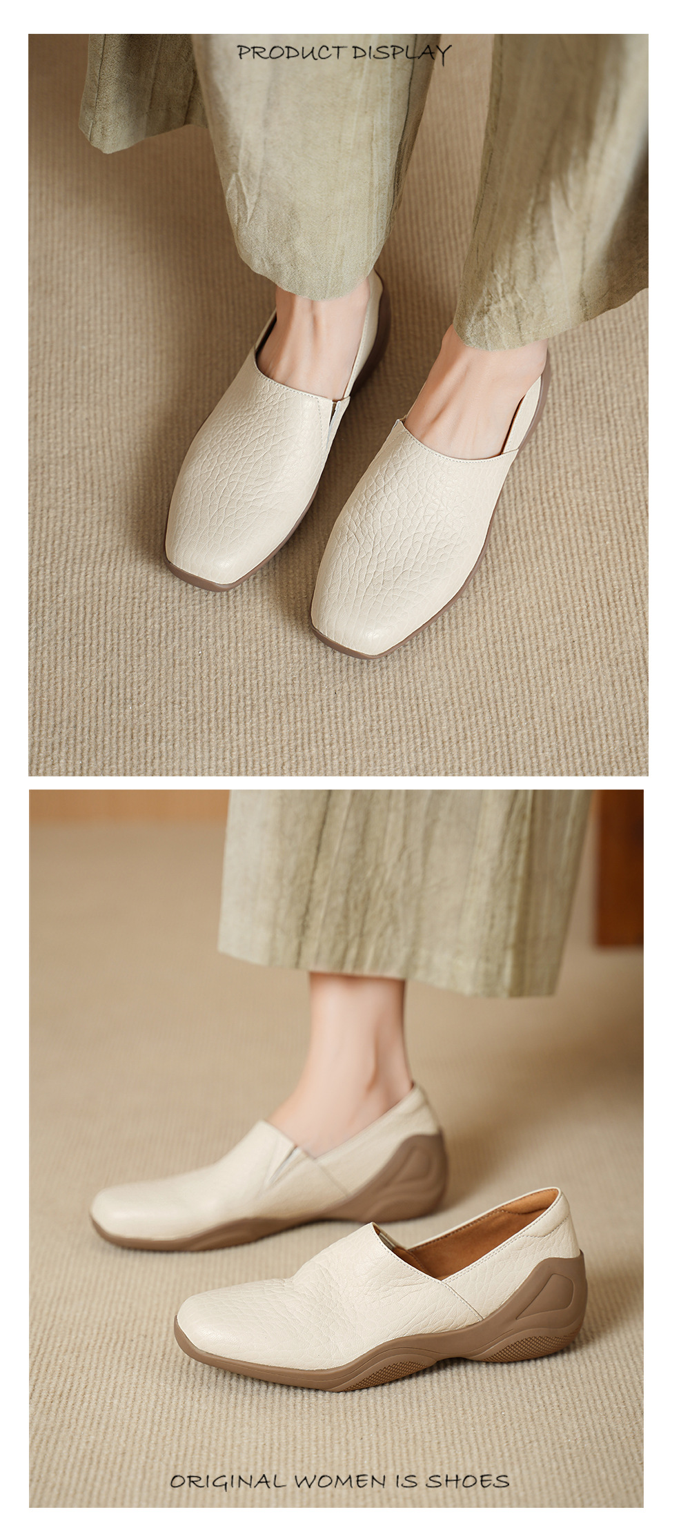 Giày loafer nữ da dê mũi tròn, gót trung 3 cm, hoa nổi, phong cách cổ điển — đen chi tiết 5
