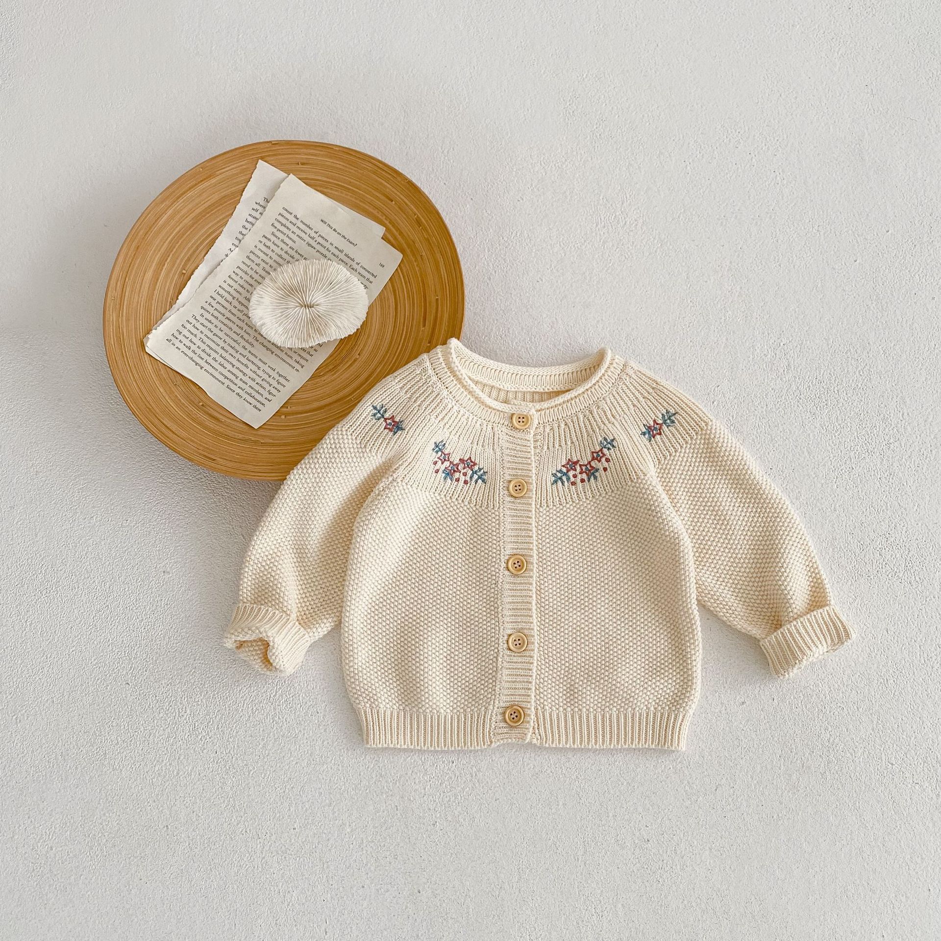 Alsidig efterårsbaby bomuldsgarn til piger 0-3 år, enkel broderet langærmet strikket cardiganjakke_voghion.com