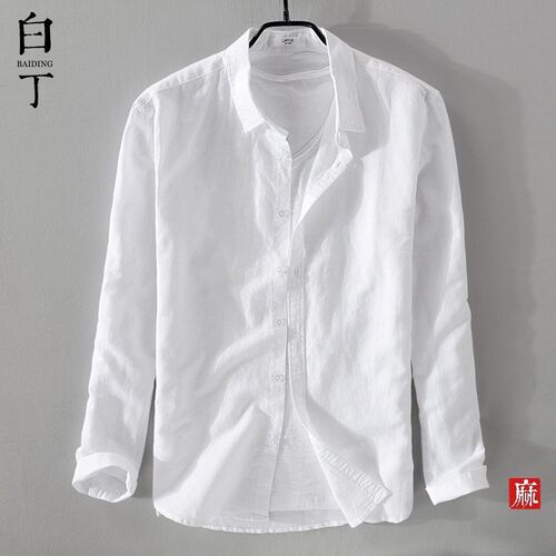 Breathable pure linen shirt, men's short-sleeved loose top, summer wear, thin lapel, white cotton and linen shirt