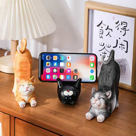 猫咪伸懒腰手机支架办公室创意桌面摆件装饰懒人平板支架送人礼品